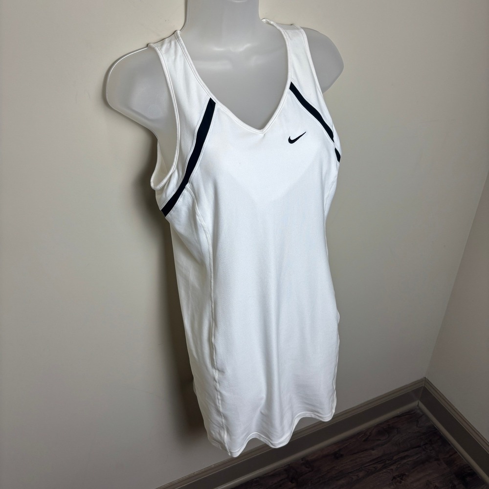 Nike Fit Dry White Black Trim Mini Swoosh Athletic Tennis Dress Womens Medium - Picture 3 of 7